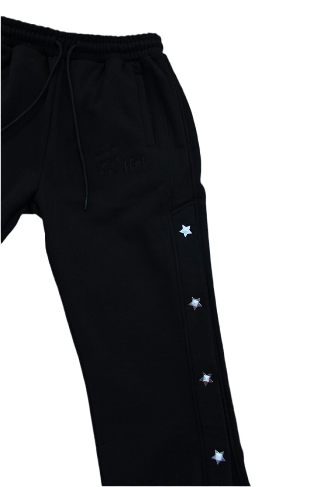 MOIFOREVA BLACK STAR-STUDDED TRACK PANTS