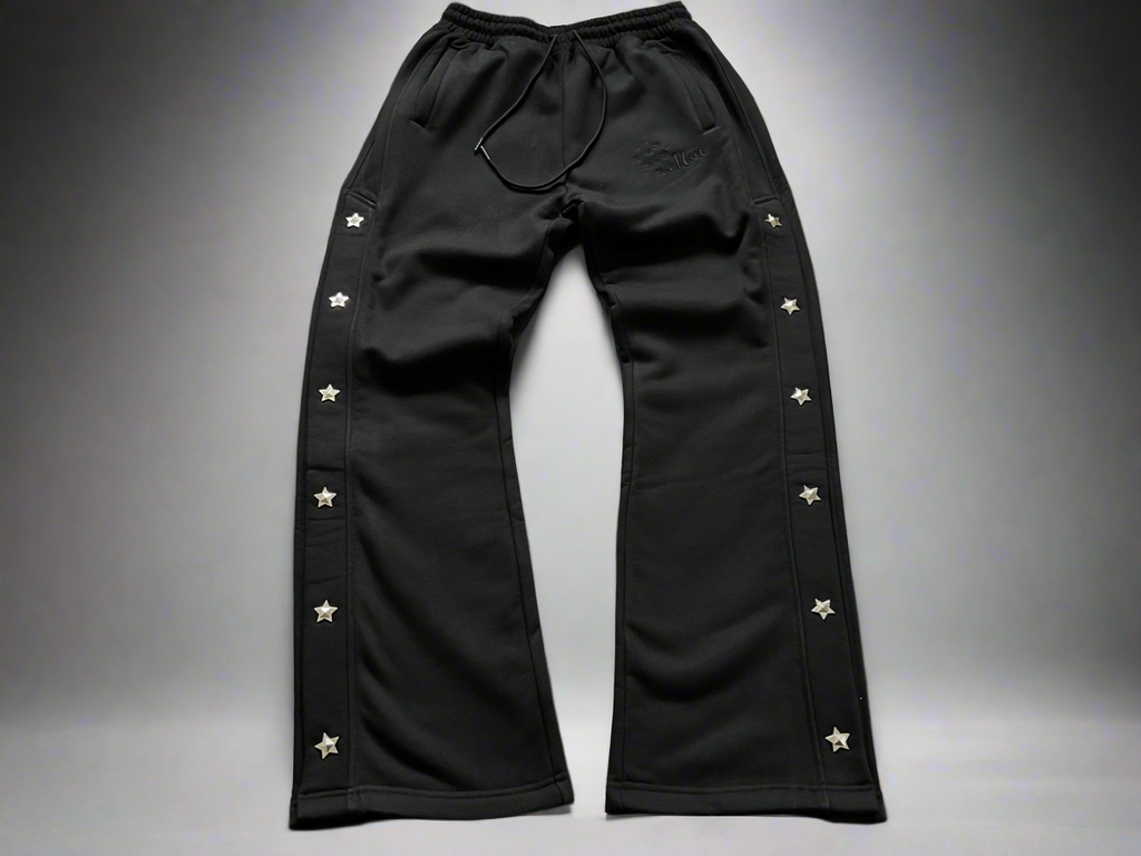 MOIFOREVA BLACK STAR-STUDDED TRACK PANTS